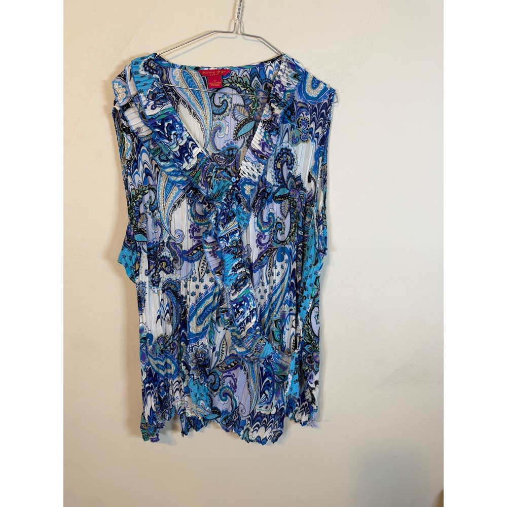 Sunny Leigh Woman Blouse Paisley Ruffle Blue 3X